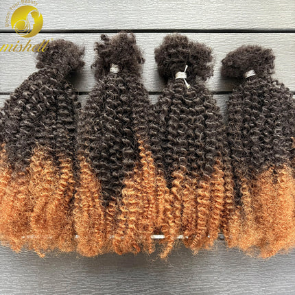 30g/Bundle Afro Kinky Curly Human Hair Bulk Extensions No Weft 16inch for Permanent Micro Locs/Twists/Braids/Repair Locs