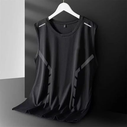 Tank Top Men's Trendy Thin Breathable Quick Drying Sports Casual Wide Shoulder Men's Round Neck Sleeveless T-shirt Trendy
