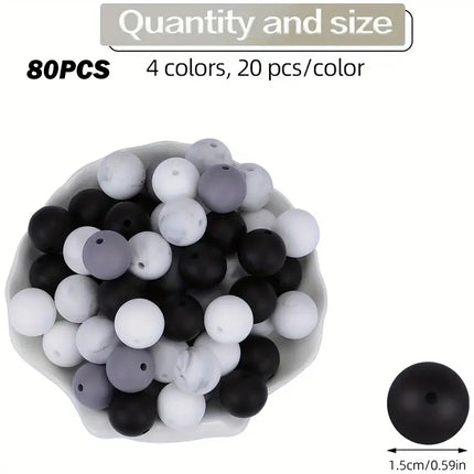 40/80PCS 15mm silicone bead combination set, perfect for DIY handmade crafts such as keychains, necklaces, bracelets, etc.