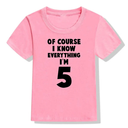 Of Course I Know Everything I'm 4/5/6 Kids Funny Birthday T Shirt Toddler Boys Girls Short Sleeve Tshirt Children Casual Tops