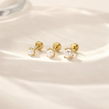 Aide Minimalism 2-3-4mm Pearl Ear Stud Stud Earrings 925 Silver Round Natural Pearl Ear Bone Flat Piercing Stud Fine Jewelry 1pc