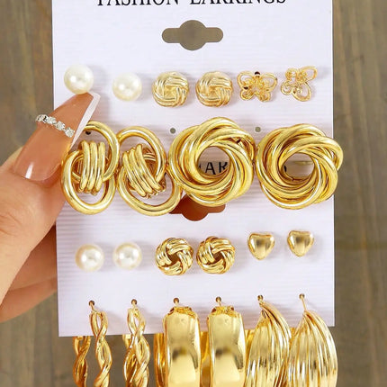 10-24 Pieces Fashionable and Elegant Retro Style Imitation Pearl Flowers Butterfly Love Geometric Round Asymmetric Exaggerated Metal Earrings Set Suitable for Women's Holiday Party Date Daily Wear Halloween Christmas Valentine's Day