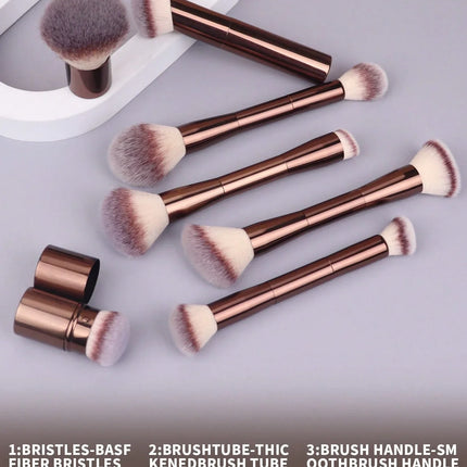 22pcs Professional Makeup Tools Set With Velvet Bag,20pcs Soft Long Aluminum Tube Makeup Brush Set+2pcs Powder Puffs Accessories