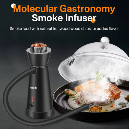 BORUiT Smoke Infuser Food Drink Cold Smoke Generator Bar Portable Molecular Cuisine Smoking Gun Meat Burn Cooking for BBQ Food