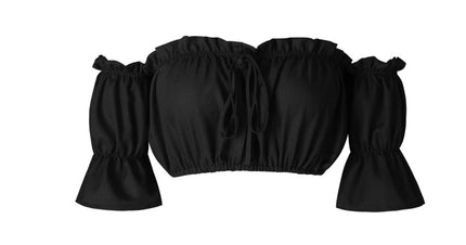 Women's Crop Tops 2024 Summer Lantern Sleeve Sexy Strapless Beach Tops Plus Size Red Black White Ruched Crop Top