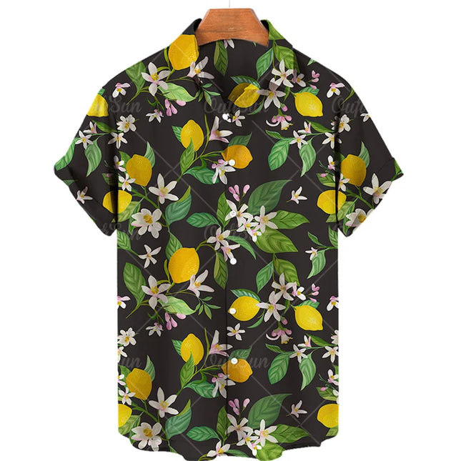 Pineapple Fruit Hawaiian Shirts Lemon 3d Print Men Fashion Blouses Casual Beach Camisas Summer Men's Vocation Lapel Shirt