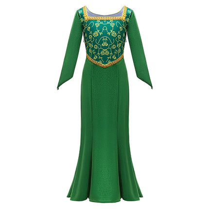 Kids Fiona Green Princess Dress Girls Halloween Carnival Cosplay Long Sleeved Outfits Children Charm Birthday Party Clothing