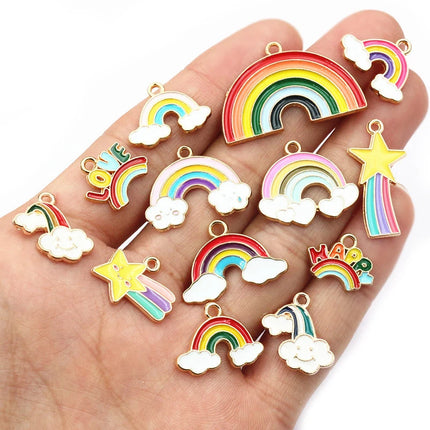 10pcs Rainbow Charms Cute Enamel Metal Charm Pendant for DIY Necklace Bracelet Jewelry Making