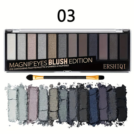 ErshiQI 12-Color Eyeshadow with Pearlescent, Matte & Fine Glitter