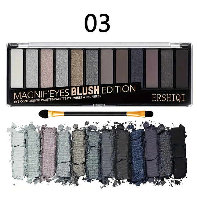 ErshiQI 12-Color Eyeshadow with Pearlescent, Matte & Fine Glitter