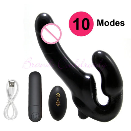 Strapless Strap-on Vibrating Dildo for Couples Strapon Double Head Wireless Remote G-spot Vibrator Sex Toys for Women