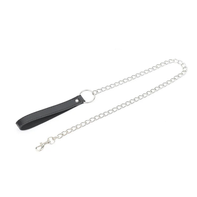 BDSM Leather Neck to Wrist Restraints Kit Bondage Set Handcuffs Collar with Chain Leash SM Fetish Role Play Adult Sex Toys