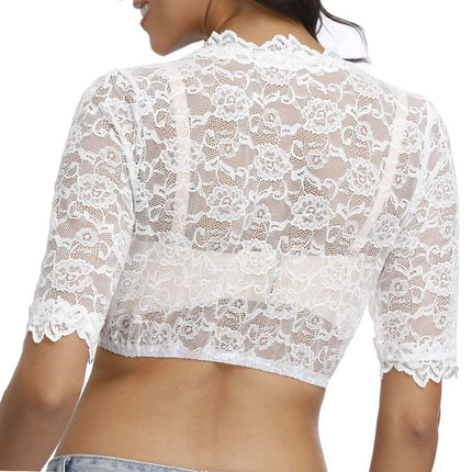 Perspective Lace Bra Women Bottoming Solid Color Cut Out Breathable Short Sleeve Lingeries For Women Sexy Deep V-Neck Tops
