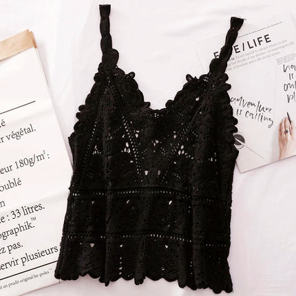 Simple Lace Hollow out Tank Top Women's Korean Sle Summer Outerwear Hoodie ort Sve Commute Sle  Color