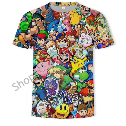 Super Mario Boys Girls Clothes Princess Peach Luigi T-shirt Cool Comfortable Sweat Absorption Short-sleeved Top Baby Show Gifts