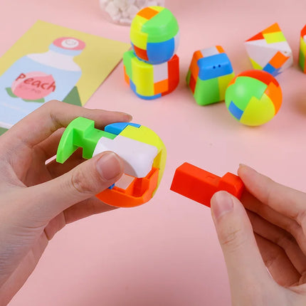 3D Puzzle Luban Lock Keychain - Magic Mini Cube Brain Teaser Game Intellectual Educational Toy For Kids Adult Antistress