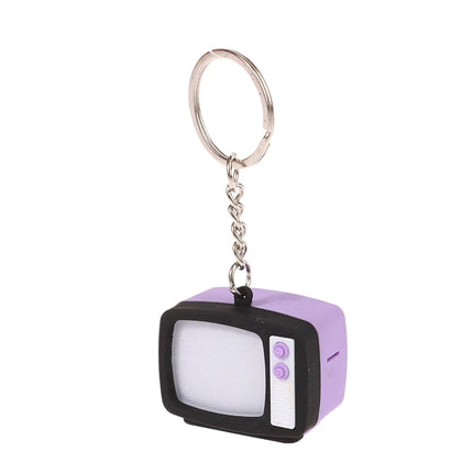 Mini Vintage TV Set Keychain Simulation LED Sound TV Model Keyring Creative Television Key Holder Bag Pendant Car Key Ring