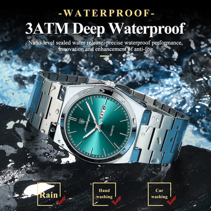 POEDAGAR Exquisite Business Men's Watch Stainless Steel Waterproof Luminous Man Wristwatch Date Week Classic Men's Quartz Watches