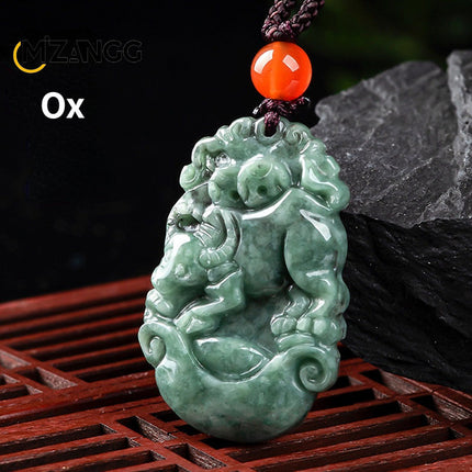 Natural A Goods Jadeite Twelve Chinese Zodiac Rat Tiger Pendant Jewelry Hand-carved Custom Mascot Jewelry Jade Necklace Gift
