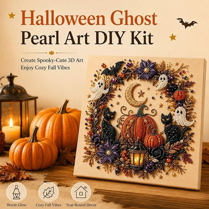 Halloween Ghost Pearl Art DIY Kit, Spooky Cute 3D Painting Crafts for Adults, DIY Fall Home Decor Wall Art,  DIY Party Gift