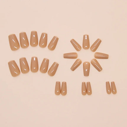 Dark Brown Flowers 24 Pcs Press-on Nails Pink Nail Polish Glossy Artificial Finger Manicure Reusable False Nails