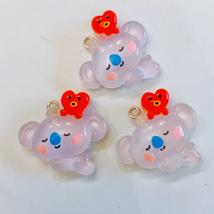 10pcs Kawaii  Koala Heart Resin Cute Charms For Jewelry Making Earrings Necklace Keychain Diy Handmade Accessories