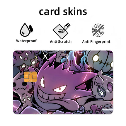 Anime Cartoon P-Pokemon-Gengar Stickers 4pcs PVC Credit Card Skin Stickers Removable Self-adhesive Protective Film