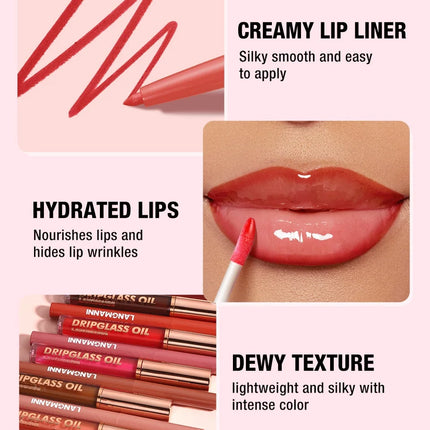 2pcs/Set Smooth Lip Liner+Lip Gloss Set Waterproof Liner Lip Combo Makeup, Long-Lasting Moisturizing Makeup Plump