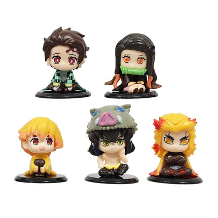 5 Style/Set Q Version Demon Slayer Sitting Ghost Doll Tanjiro Nidouzi Inosuke Zenizu Figure Action Figure Movie Model Toys Doll