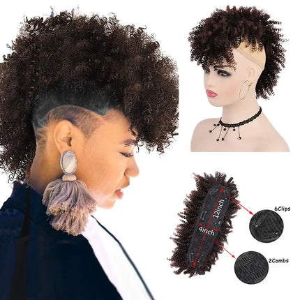 Synthetic High Puff Afro Mohawk Ponytails for Women Mohawk Short Kinky Curly Ponytail Extension Hair Bun with Bangs