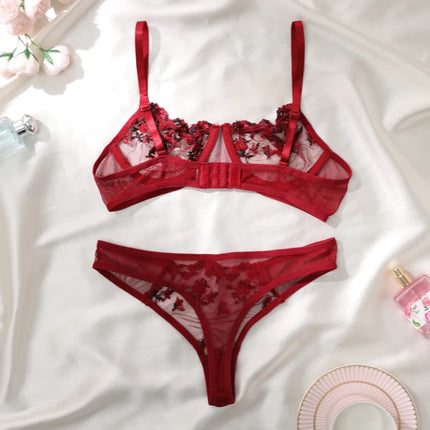 Women Sexy Lace Lingerie Fashion Wire Free Sexy Underwear Set For Women Embroidery Perspective Sexy Lingerie For Women Sleepwear