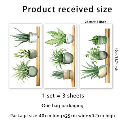 Fresh Green Potted Plant Shelf Stickers, Background Wall Decoration Living Room and Bedroom Self-adhesive Wall Stickers