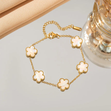 Adjustable Stainless Steel Lucky Five-Petal Flower Bracelet For Woman Stylish Blossom Five-Leaf Exquisite Jewelry Gift Wholesale