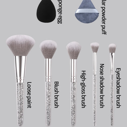 New 5pcs diamond-handled makeup brush, soft bristle blush and eyeshadow contouring brush + 4PCS makeup sponge powder puff