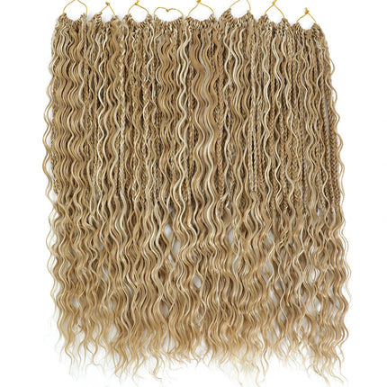 Synthetic Goddess Box Braid Crochet Hair 24" Honey Blonde Boho Bohemian Pre-looped Platinum Blonde Braiding Hair with Curly Ends