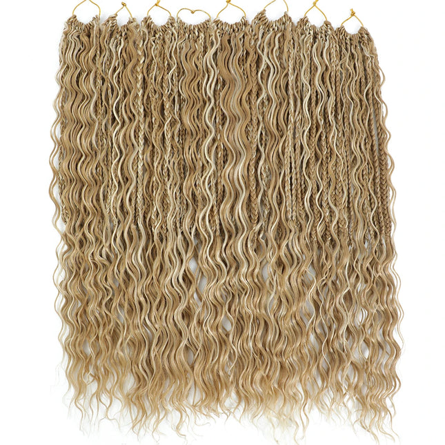Synthetic Goddess Box Braid Crochet Hair 24" Honey Blonde Boho Bohemian Pre-looped Platinum Blonde Braiding Hair with Curly Ends