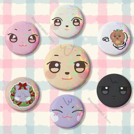 Cartoon A-ANITEEZS-S Cute Laser reflective round badges pins bag clothing decorations collectibles gifts for friends