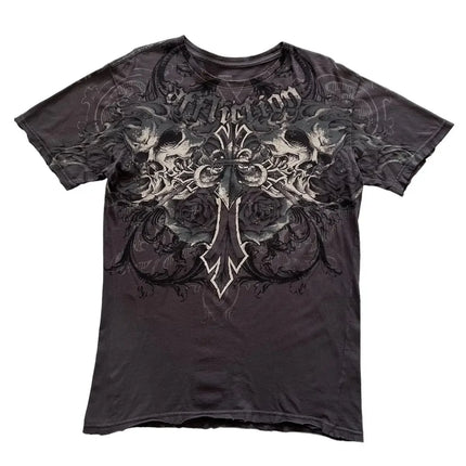 2000s affliction T-shirt Clothes Retro Punk Hip Hop Graphic Print Oversized T-shirt Men's New Round Neck Cotton Short Sleeve Tops