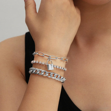 4pcs Punk Curb Cuban Chain Bracelets Set for Women Simple Thick Gold Color Charm Bracelets Fashion Jewelry Accessories New