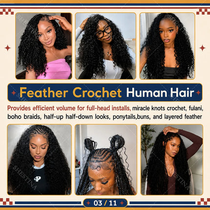 Kinky Curly Crochet Human Hair for Braids #33 Reddish Brown Colored Bulk Human Hair Pixie Curly Miracle Knots Feather Bulk Hair