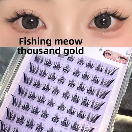 No Glue Self-Adhesive False Eyelashes - Dramatic Volume Natural Wispy Winged Fox Eye Manga Style Fluffy Cat Eye Lashes 7-12mm