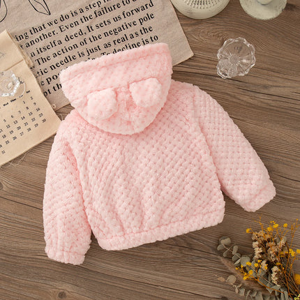 Girl Autumn Winter Keep Warm Clothes Lovely Zipper Hooded Long Sleeved Jacket Baby Girl Pink Plush Coat