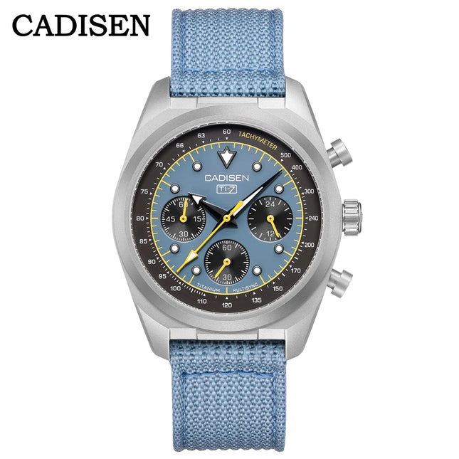 CADISEN Titanium TI-7 MULTISYNC New Moon Mens Watches Canvas Chronograph VK63 Men Gift AR Sapphire Luxury Quartz Watch For Man