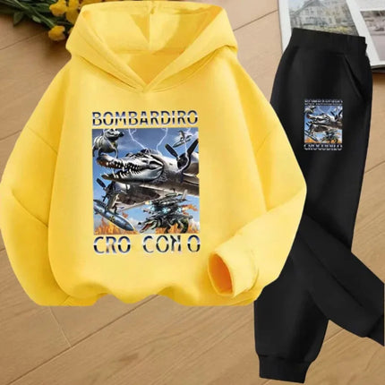 Autumn Italian Brainrot Print Kids Hoodie+Pants Suit Boys 2pcs Set Fashion Casual Girls Tracksuit Children Long Sleeve Outfits