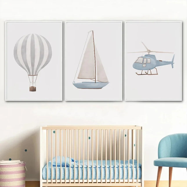 Colorful Vintage Cars Truck Bus Plane Helicopter Illustration Art Print Wall Stickers Paintings Kids Room Home Decoration