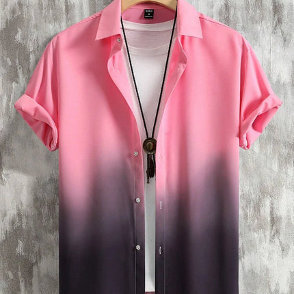 Men's Summer Gradient Design 3D Graphic Print Short Sleeve Shirt Streetwear Loose Casual Hawaiian Shirt