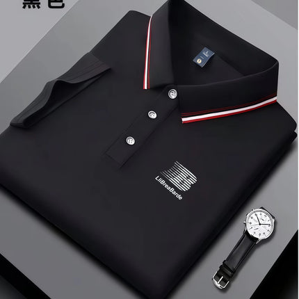 Men's Summer Polo Shirt, Brand Print, Short Sleeved Striped Collar, Summer Breathable Casual Business Top