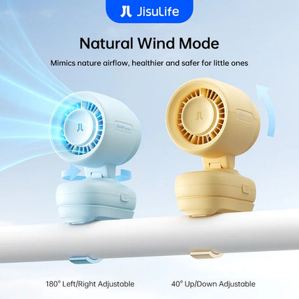 JISULIFE Baby Stroller Clip On Mini Fan Portable Mini Fan Battery Operated Portable Fan with Night Light 5 Speeds LED Display