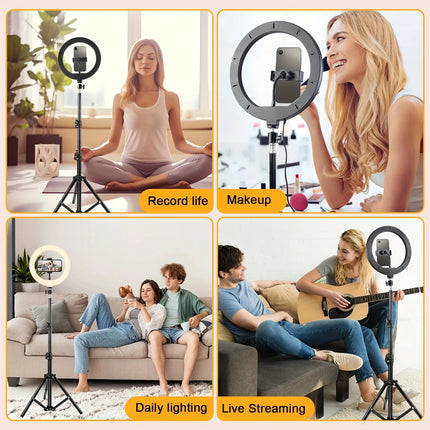 LED Selfie Ring Light with 3 Adjustable Brightness Modes, Photography Light Equipped with 110cm Tripod, Suitable for Mobile Vide