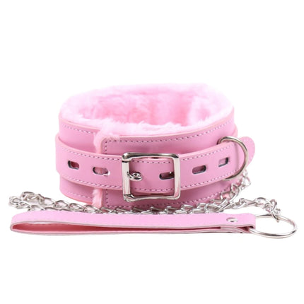 Sexy Pink PU Leather Chain Collar with Leash Bdsm Collar Bondage Gear Adult Games Sex Accessories Harness Adult Sex Toys